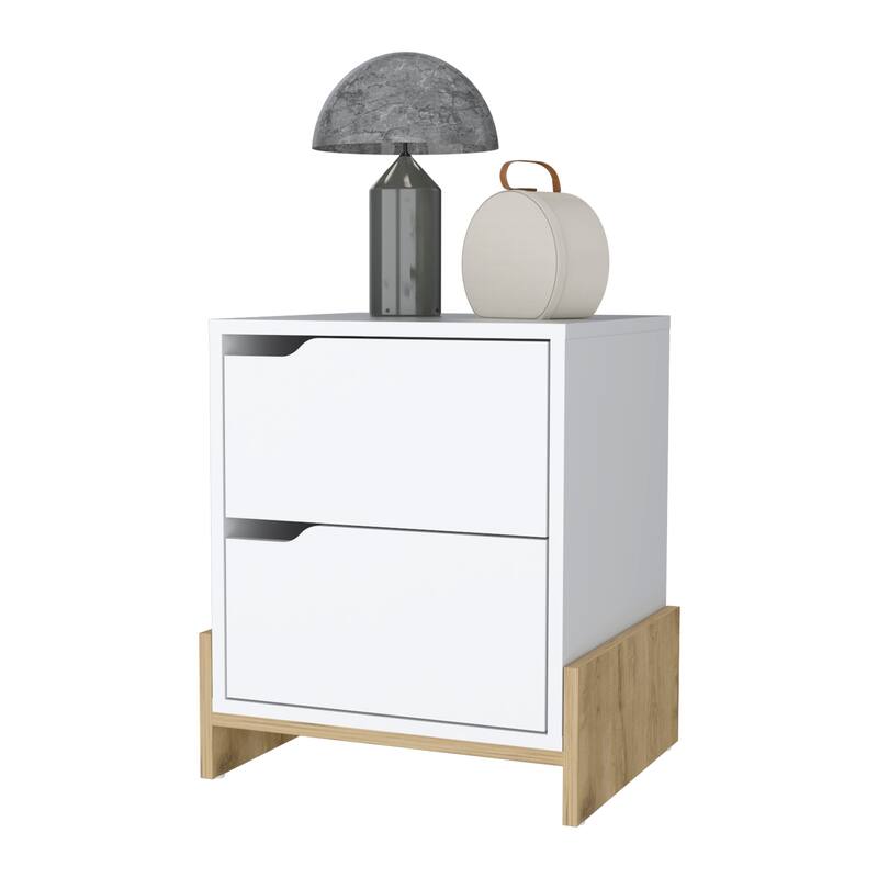 Ralston 2-Drawer Nightstand in White and Macadamia，Suitable for bedrooms,living rooms,apartments