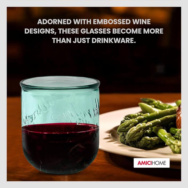 Amici Home Set of 4 Italian Recycled Vino Stemless Glasses - 12 oz.