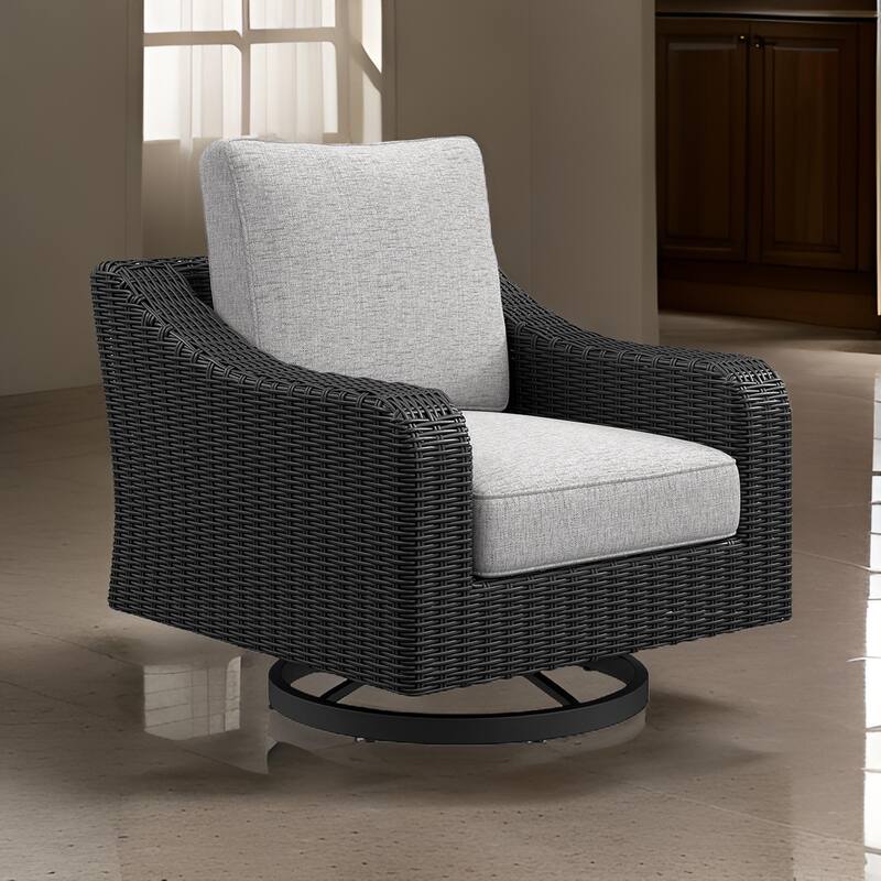 Tira 38 Inch Outdoor Swivel Lounge Chair, Cushioned, Resin, Black, Gray