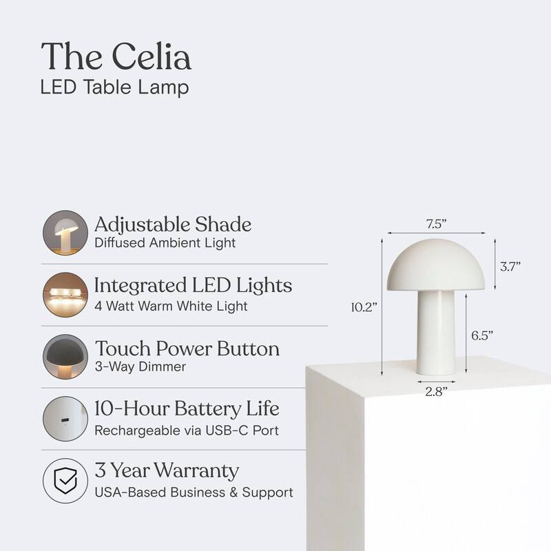 Brightech Celia LED Glossy Modern Round Dome Dimmable Cordless Portable Rechargeable Bedside Nightstand Desk Lamp