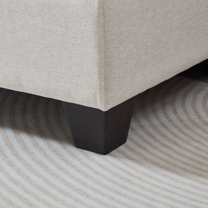 L Shaped 3 Seats Sofa with Armrest Organizer, Linen Sectional Sofa with Movable Ottoman, Comfy Upholstered 3 Seater Couch,