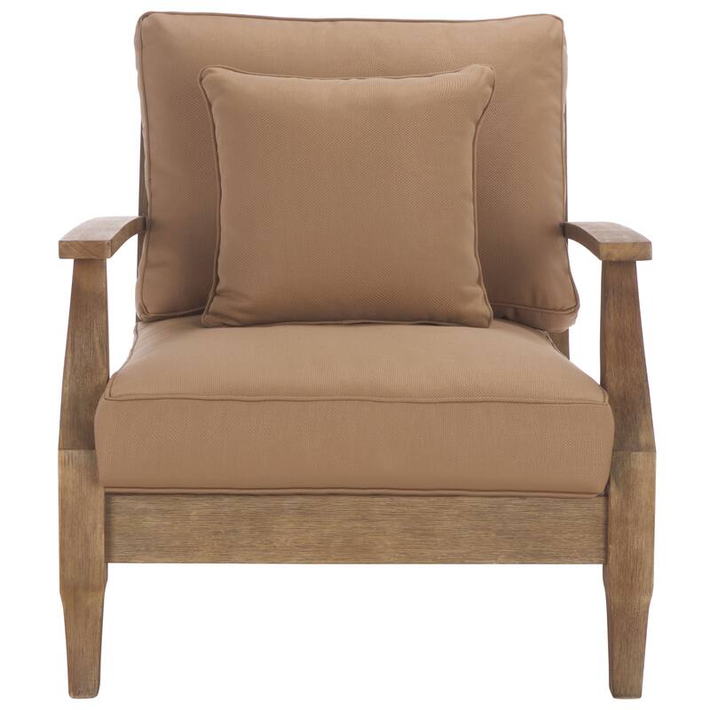 SAFAVIEH Couture Freida Wood Patio Arm Chair - 31.4" W x 35.6" L x 32.6" H - 31"W x 36"D x 33"H