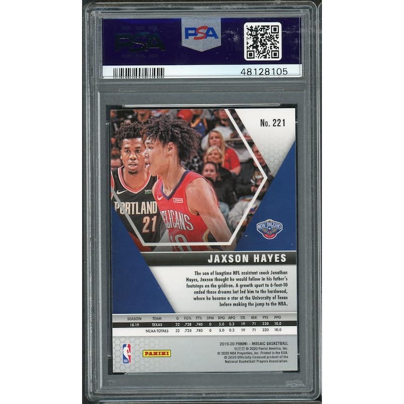 Jaxson Hayes 2019 Panini Mosaic Basketball Rookie Card RC #221 Graded PSA 9 MINT - 8'6" x 11'6"