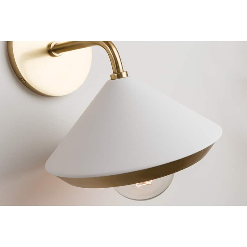 Mitzi by Hudson Valley Marnie 1-light Aged Brass Wall Sconce with White Shade