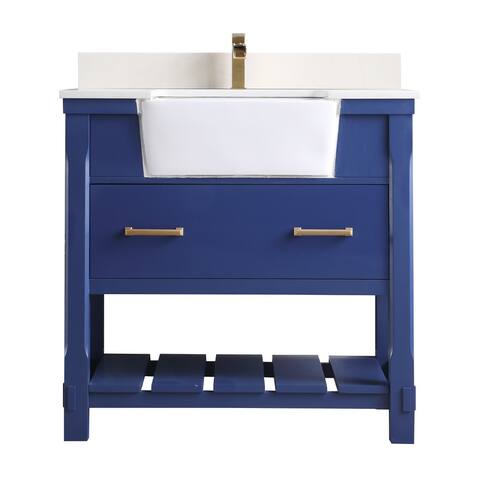 Altair Design Georgia Bathroom Vanity Set, Jewelry Blue, Composite Stone Top, Farmhouse Basin