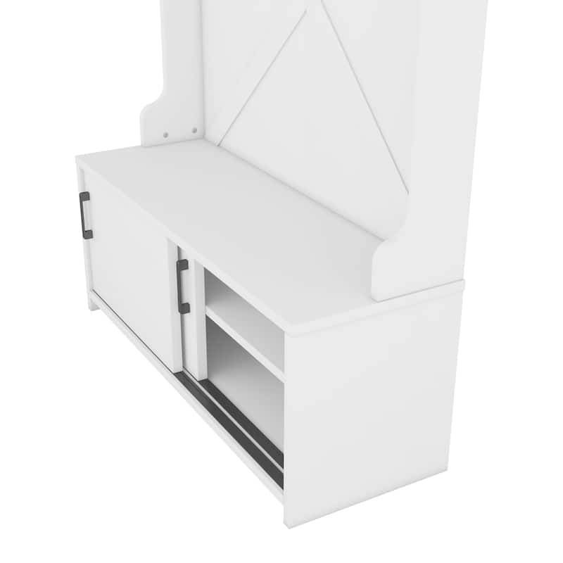 47.2"W Hall Tree Entryway Bench with Coat Rack with 5 Hanging Hooks and Shoe Cabinet