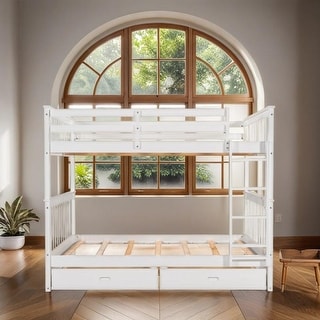 Full-Over-Full Bunk Bed with Ladders and Two Storage Drawers