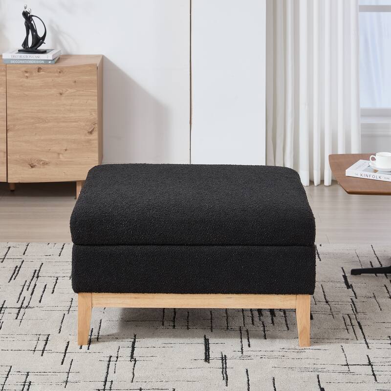 Roomfitters Storage Ottoman, Boucle Coffee Table Footstool with Reversible Lid and Wood Base for Living Room or Bedroom