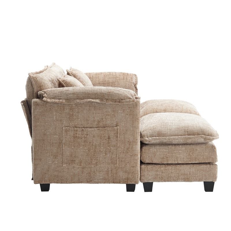 76.77" Chenille Upholstered Sofa with 2 Ottomans