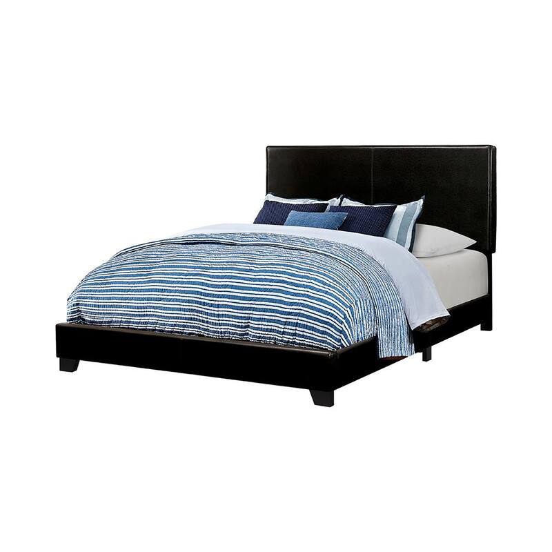 Modern Full Panel Bed Frame in Black Faux Leather