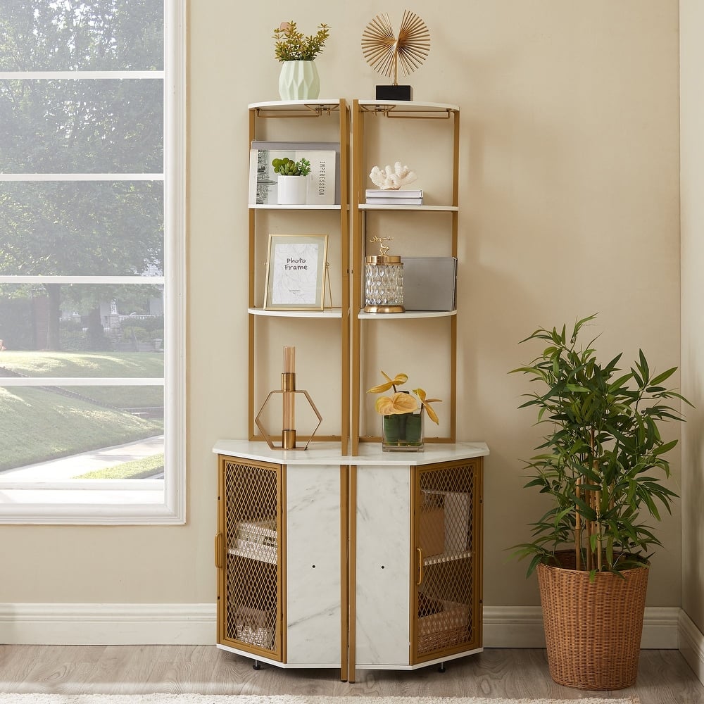 VECELO 5-Tier Corner Cabinet, Tall Storage Shelf, Bookshelf Display Shelves Rack for Living Room, Kitchen, Balcony, Small Space
