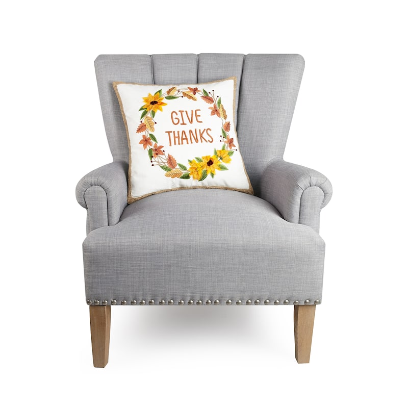 Give Thanks Wreath Embroidered Pillow