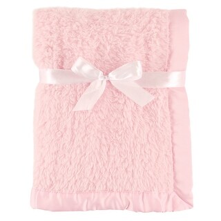 Hudson Baby Infant Girl Faux Shearling Plush Blanket with Satin Binding, Pink, One Size - Pink - One Size