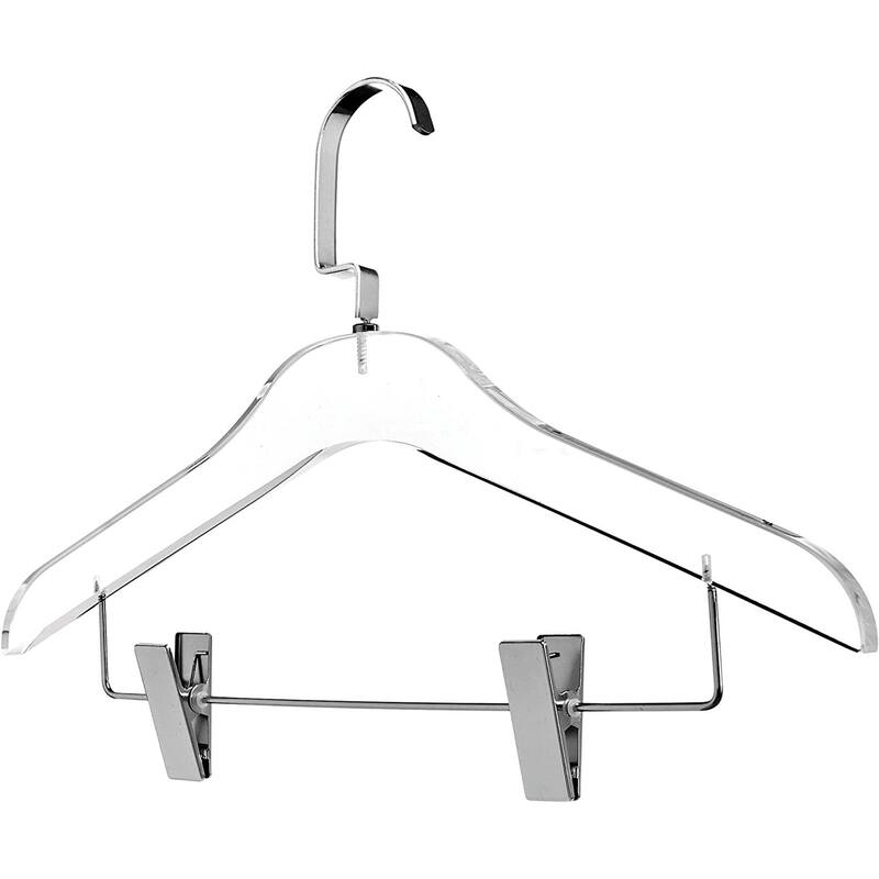 DesignStyles Clear Acrylic Clothes Hangers w/Hanging Clips - 10 Pk
