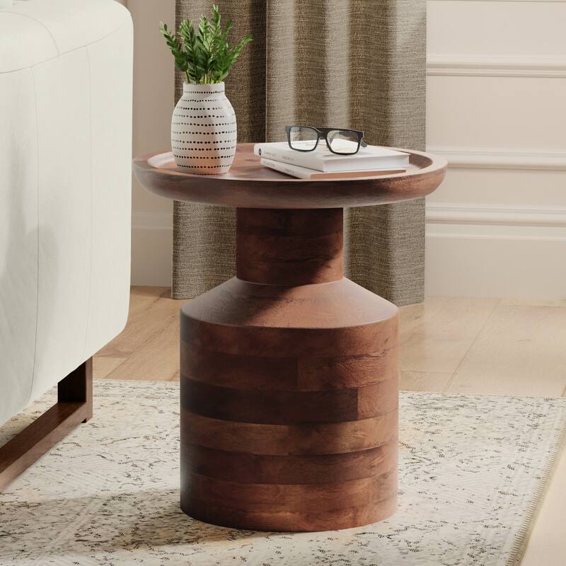WYNDENHALL Norbury 16 inch Wide Solid Mango Boho Accent Table & Assembled - Warm Dark Brown