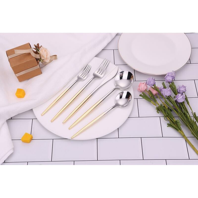 20 Pc Flatware Set Silver With Graduated Gold Handles - Service For 4