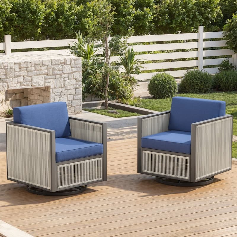 Patio Swivel Rocking Chairs Outdoor Swivel Rocker - Blue - Light Beige - Blue