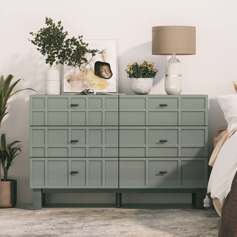 COZAYH Modern Sideboard Buffet Cabinet, Minimalist Chest for Living Room, Nightstand, Light Green - 6-Drawer