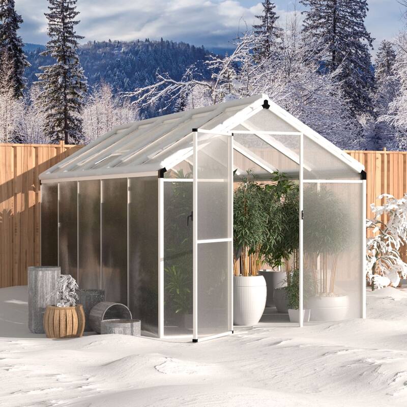 VEIKOUS Aluminum Walk-In Garden Greenhouse Kit with Adjustable Roof Vent and Lockable Door White - 6'×10'