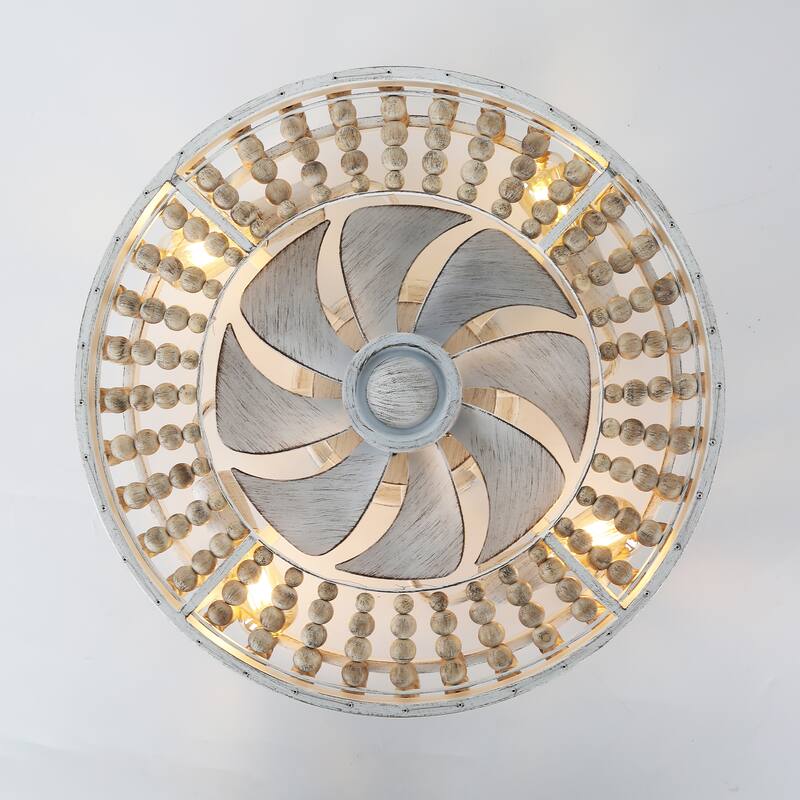 20" Vintage Distressed Wood Flush Mount Ceiling Fan with Remote and Light, Bohemian Low Profile Reversible Fan - 20 inches