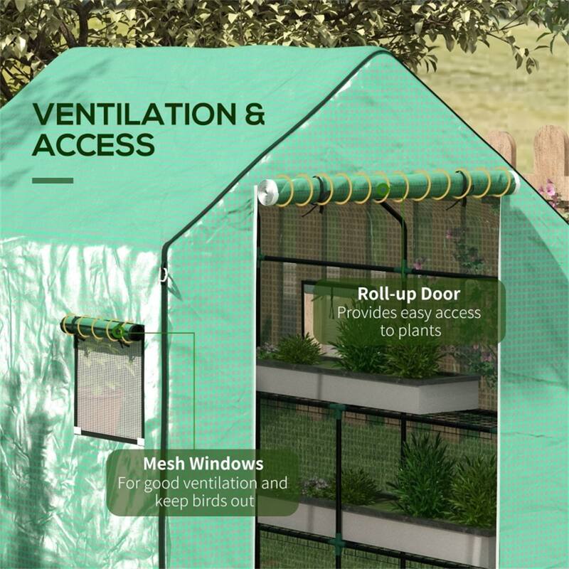 Greenhouse UV Resistant Waterproof PE Replacement Covers with Roll-Up Doors for Plant Safety - Green-White