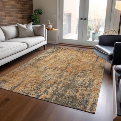 Machine Washable Indoor/ Outdoor Abstract Contemporary Chantille Rug