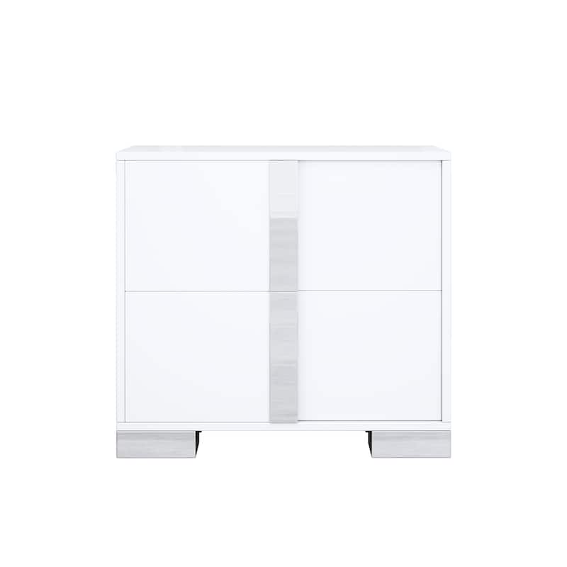 4-Pieces Bedroom Sets Queen Size Upholstered Bed with LED Lights, Mirrored Nightstands and Dresser with Metal Handles and Legs