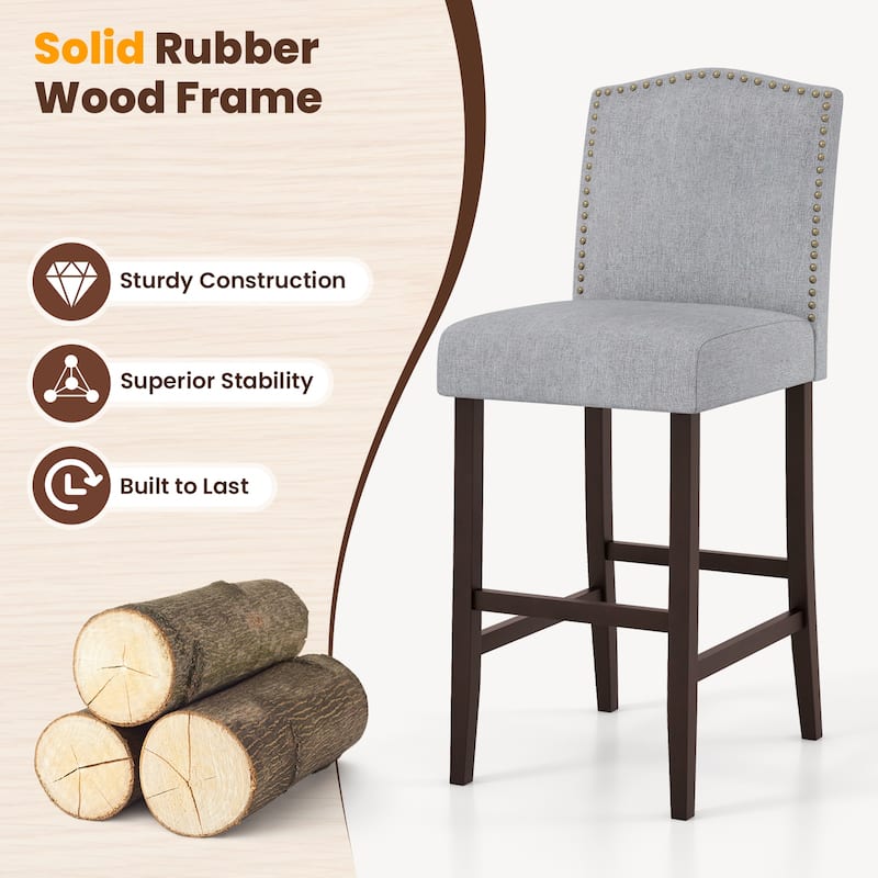Set of 2 Counter Height Dining Side Barstools with Thick Cushion-Grey - 18.5” x 22” x 45”