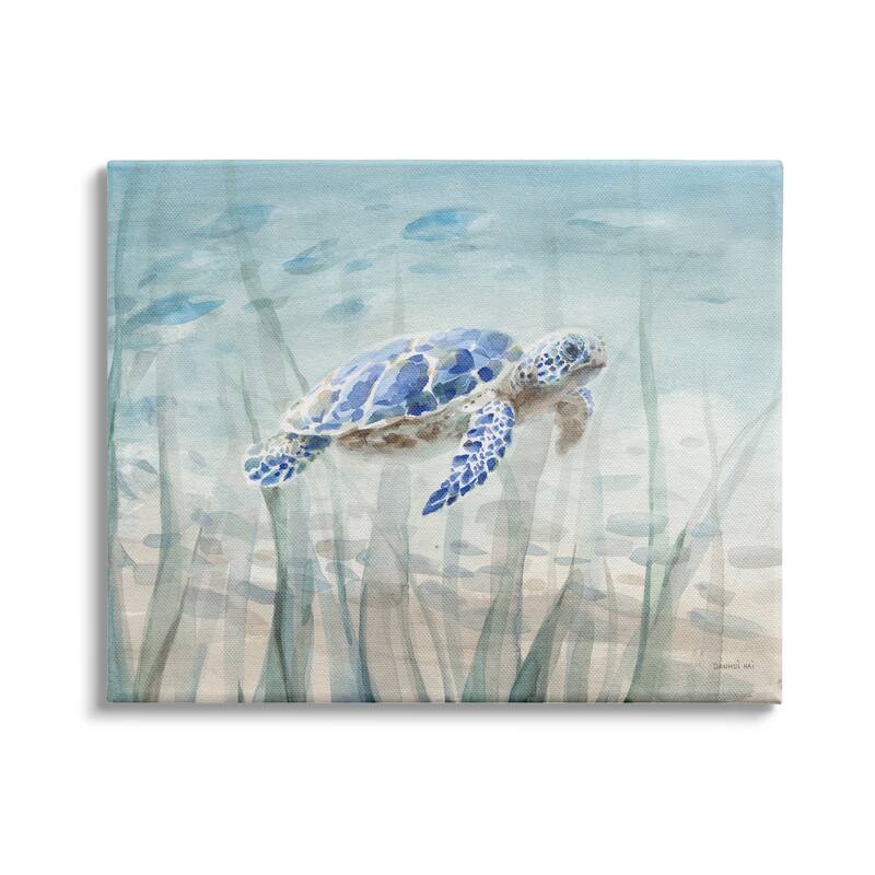 Stupell Baby Sea Turtle Blue Speckled Aquatic Animal Ocean Canvas Wall Art - 30 x 24