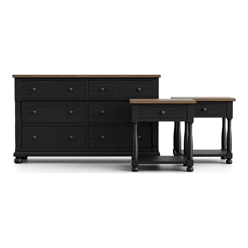Furniture of America Lucan 3-Piece Farmhouse Black Dresser and 2 Nightstand Bedroom Set