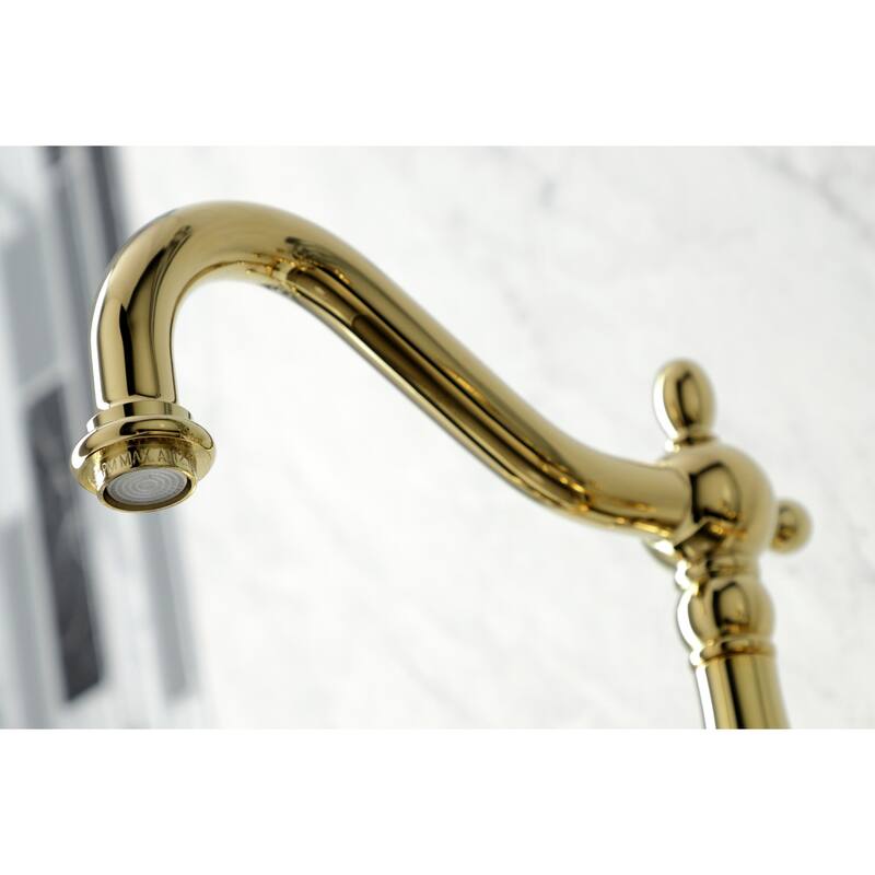 Kingston Brass Heritage Wall Mount Bridge Kitchen Faucet with Brass Sprayer