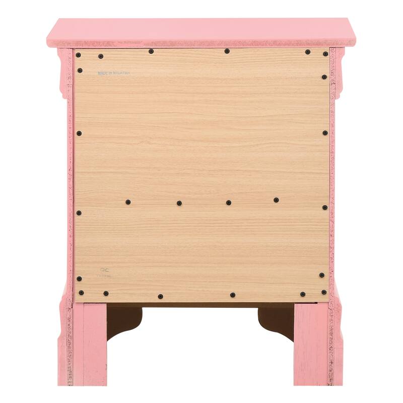 2 Drawer Pink Nightstand, 24 Inch Classic Bedside Table with Real Wood Veneers and English Dovetail Drawers