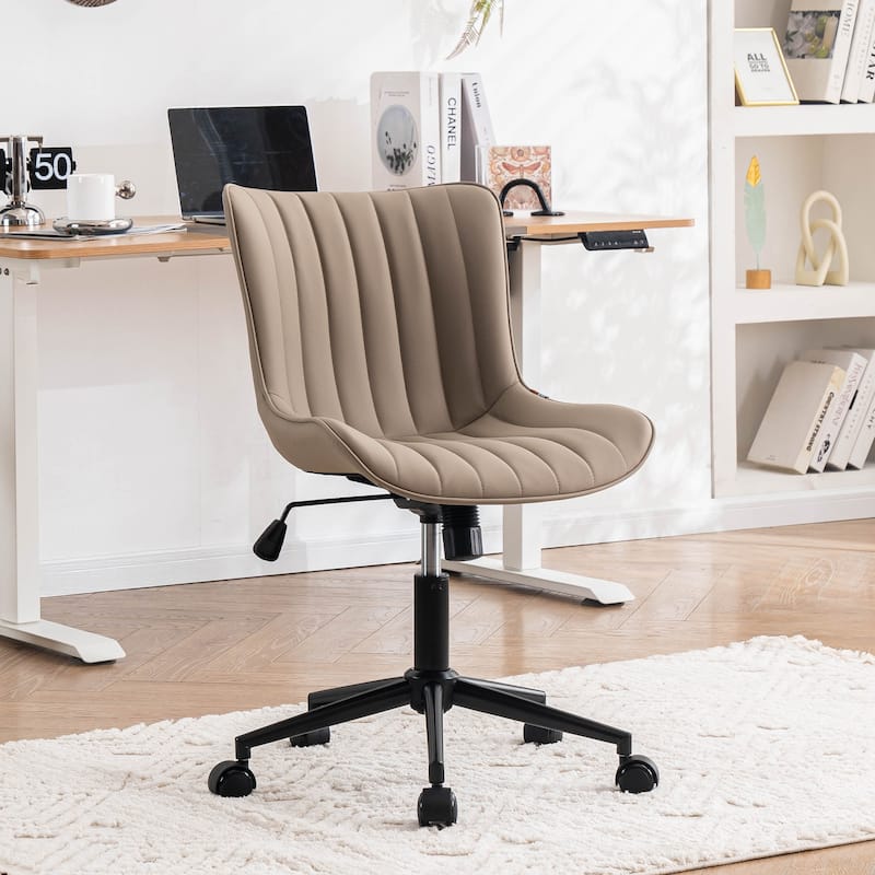 Ergonomic Office Chair Swivel Armless Desk Chair with Wheels - Khaki
