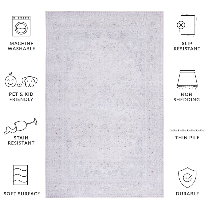 SAFAVIEH Tucson Machine Washable Slip Resistant Fanica Rug - 4' x 6' - Beige/Beige