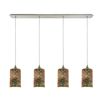 Illusions 4-Light Linear Pendant Fixture in Satin Nickel with 3-D Starburst Glass