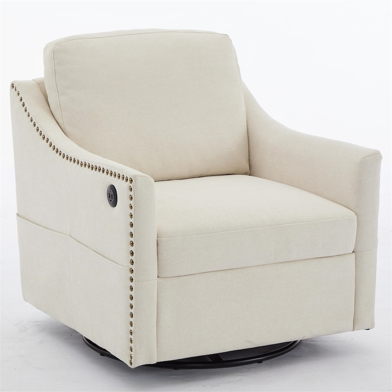Modern Fabric Accent Swivel Chair with USB Ports, Set of 1 - Cream