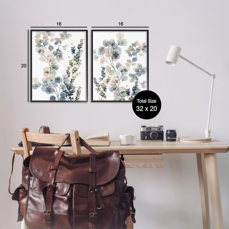 Stupell Collage of Translucent Plants Blue Green Beige, 2pc Multi Piece Framed Wall Art Set