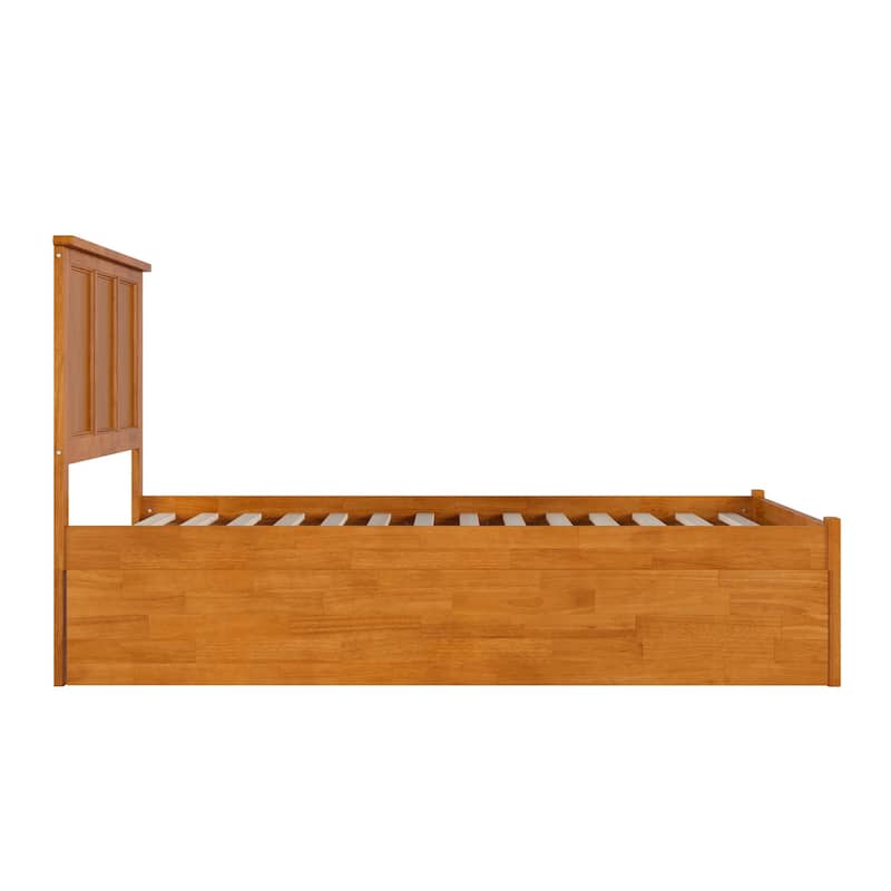 Solid Wood Platform Bed with Trundle - Full Size Bed Frame, Light Toffee Finish