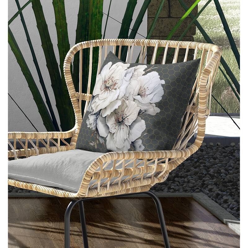 Magnolia Majesty Indoor/Outdoor Reversible Throw Pillow Dark and Grey