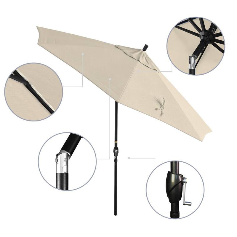 California Umbrella 9' Round Crank Lift Push Button Tilt Black Aluminum Patio Umbrella with Olefin Royal Blue Fabric