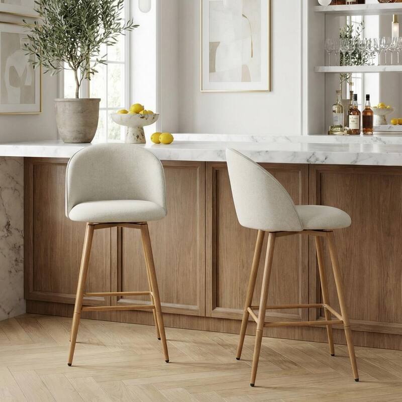 Homy Casa Upholstered Counter Stools with Curved Back and Metal Legs for Kitchen Islands,Breakfast Bars