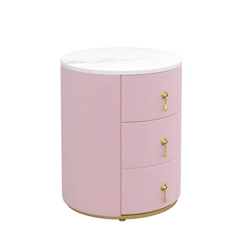 Upholstered Nightstand with 3 Drawers and Metal Handles (Set of 2)