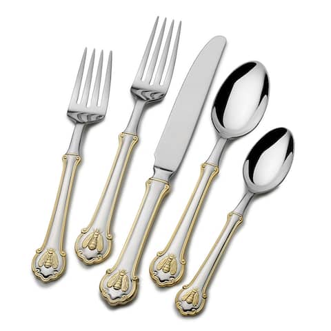 Wallace Gold Accent Napoleon Bee 18.10 45 Pc Flatware Set