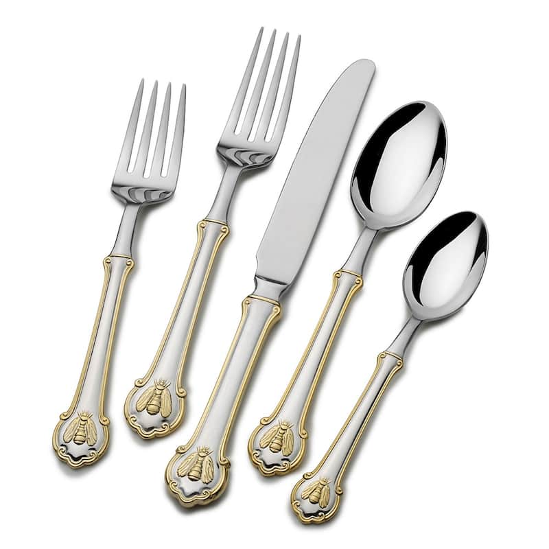 Wallace Gold Accent Napoleon Bee 18.10 45 Pc Flatware Set