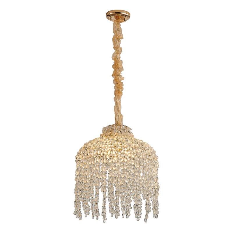 16 Inch 5-Light Crystal Pendant Light Chandelier-Elegant Waterfall Design with Grape-Shaped Crystal