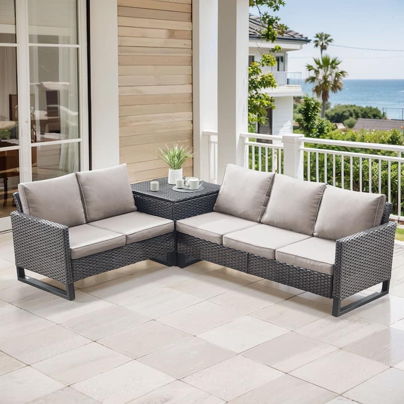 Gymojoy 5 Person All-Weather Wicker Outdoor Patio Sofa Set With Cushions