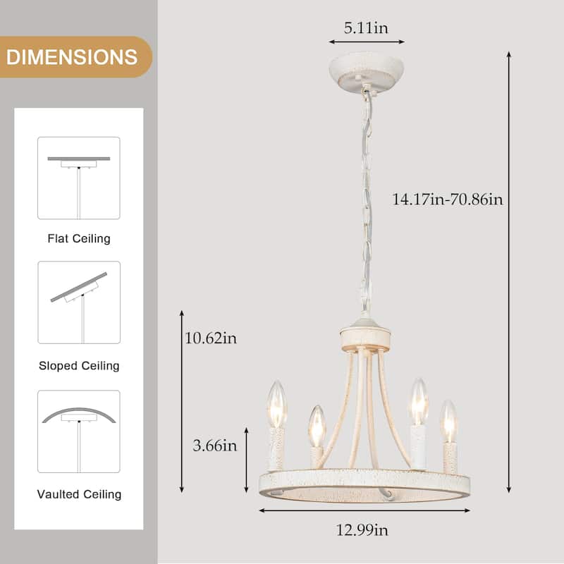 4 - Light Wagon Wheel Chandelier for Living Room Dining Room Kitchen - N/A