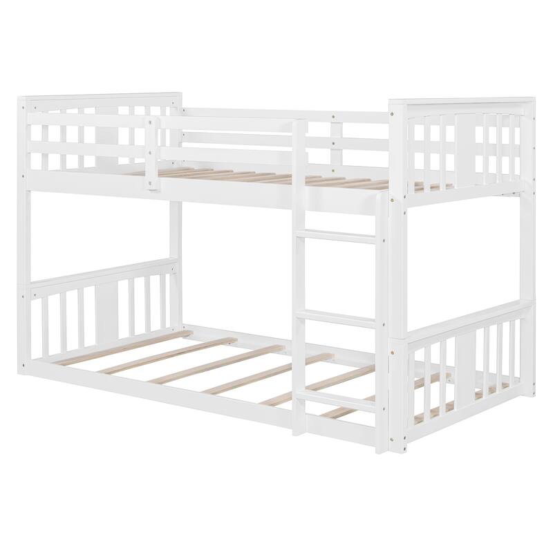 White Twin Over Twin Bunk Bed with Ladder, Space-Saving Design