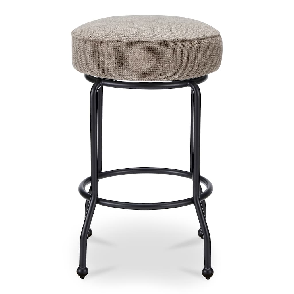 NADAAL STUDIOS Loric Swivel Counter Stool, Round Upholstered Seat with Finial Legs and Piping Detail, Light Brown