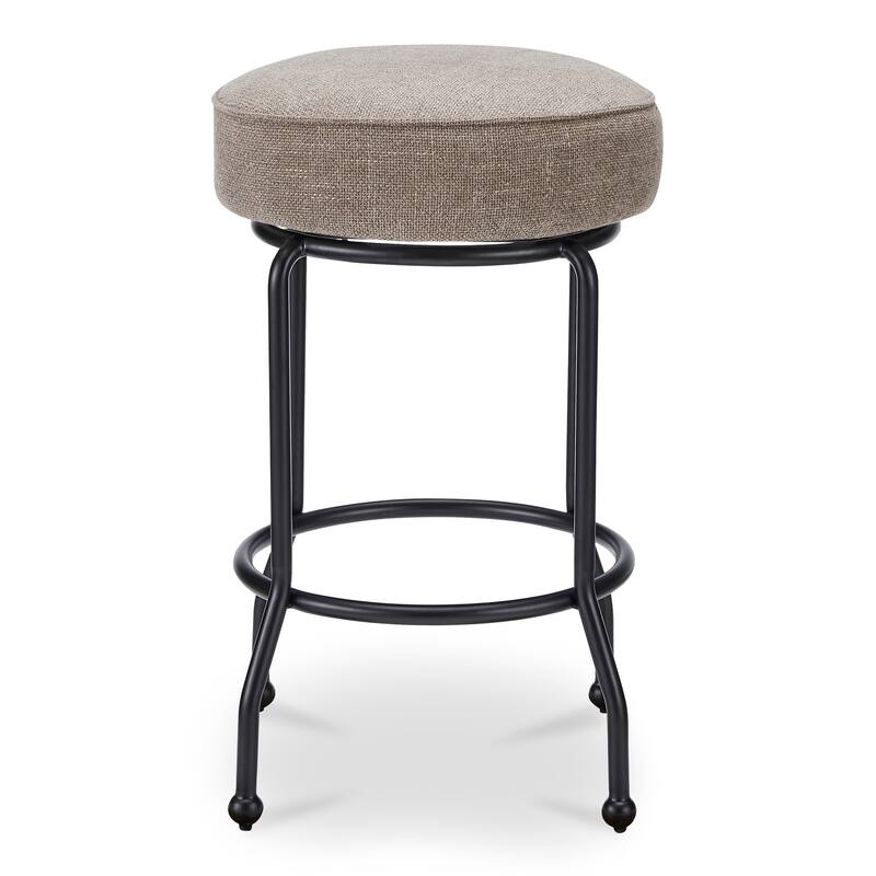 NADAAL STUDIOS Loric Swivel Counter Stool, Round Upholstered Seat with Finial Legs and Piping Detail, Light Brown - Light Brown